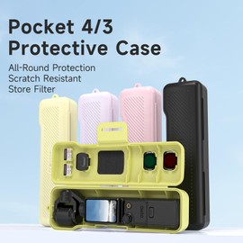 Screen Protector and Hard Storage Case for DJI OSMO Pocket 4/3 / Xtra Muse Accessories, Compact Hard Shell Travel Carrying Case with 3 Filter Slots | 2 Memory Card Slots | 1 Wrist Strap (Pink)