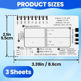 BEIQIYA 3pcs ECG 7 Step Ruler, Transparent EKG Calipers Ruler, Electrocardiogram Card Portable Plastic Measuring Tool for EKG Interpretation