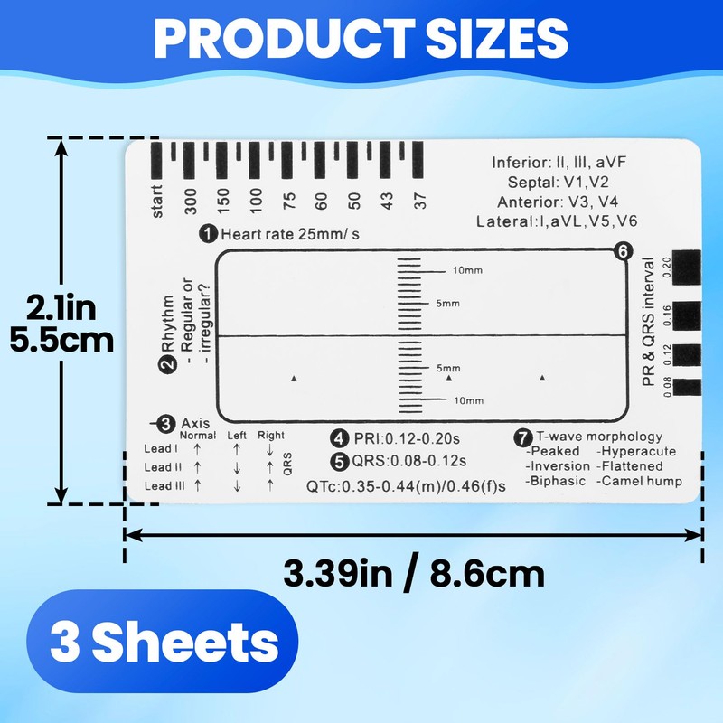 BEIQIYA 3pcs ECG 7 Step Ruler, Transparent EKG Calipers Ruler,
