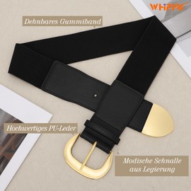 WHIPPY Women's Wide Belt Waist Belt Stretch for Dress Elastic Belt Waist Belt for Women Golden Buckle, Black (gold)