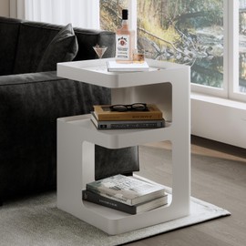 BUZUEY Side Table,Modern end Table,Unique Small nightstand,Black Metal Bedside Table,3-Tier Accent Table with Storage for Bedroom,Living Room,Small Space,Couch.No Assembly Required