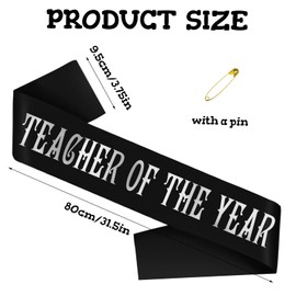 "Teacher of the year" Sash - Black Satin with Silver Lettering, Thank You Teachers and Teacher Appreciation Week Party Decorations, Happy Teachers’ Day Supplies