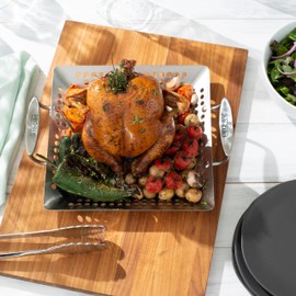 All-Clad Outdoor Stainless Steel Square Basket, 14 x 11 Inch, For Grilling Vegetables and Seafood, Durable, High-Heat Outdoor Cookware, Metal Utensil Safe, Dishwasher Safe, Silver