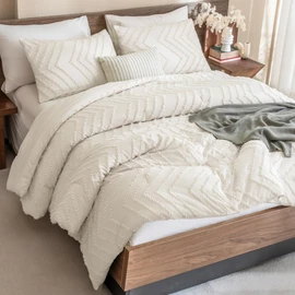 Andency Oversized Super King Comforter Set 120x120 Beige, Extra Large King Size Comforter Oversize Boho Cream Soft Warm Neutral Bedding Comforter Sets, 3 Pieces Aesthetic Chevron Textured Bedding Set