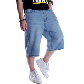 Kinghua Mens Baggy Jean Shorts Casual Loose Fit Hip Hop Skateboard Denim Shorts (32, Light Blue 022-1)