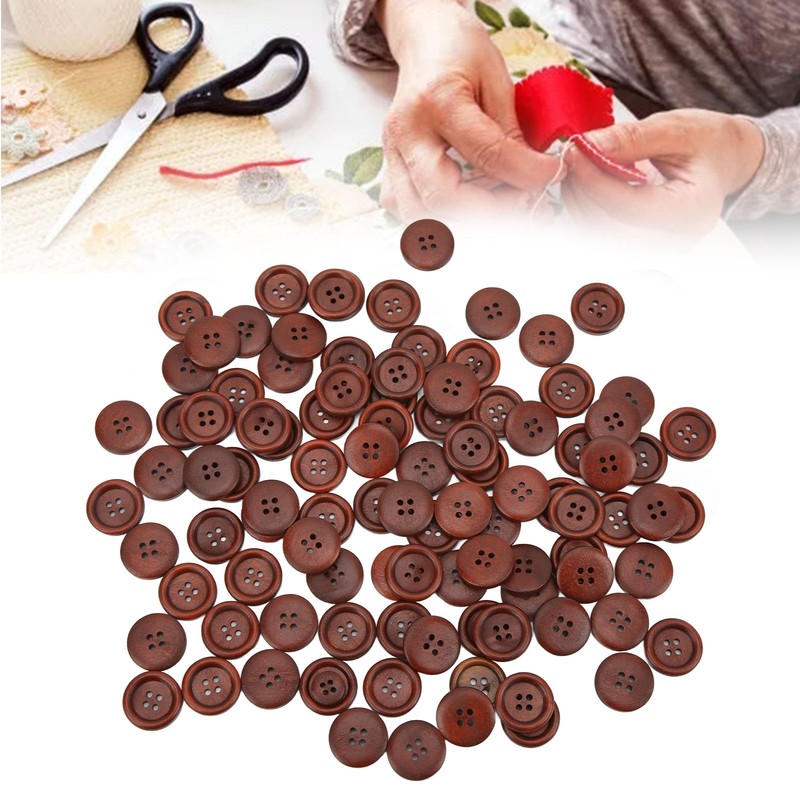 100Pcs Wooden Button 20mm 4 Holes Delicate Cute Waterproof Clothing