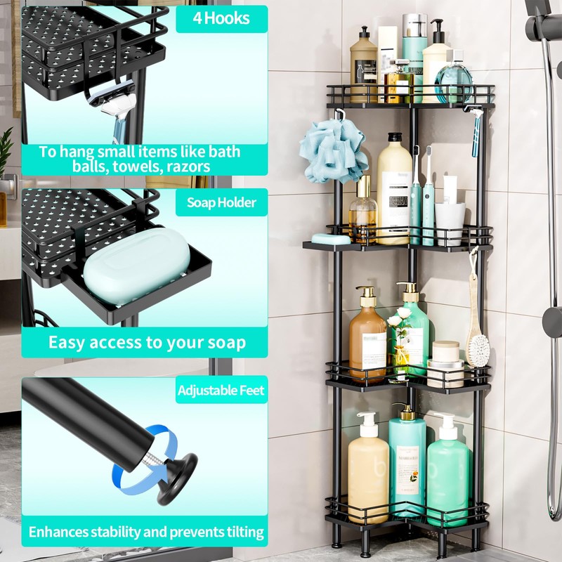 HapiRm Corner Shower Caddy Organizer - 4 Tier Shower Shelf