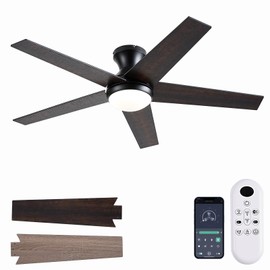 Ayaoty Ceiling Fans with Lights, 48 inch Low Profile Ceiling Fan with Light and Remote Control, Flush Mount, Reversible Motor, Dimmable, Noiseless, Brown Ceiling Fan for Bedroom, Indoor/Outdoor Use