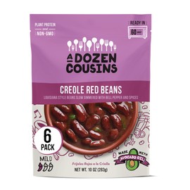 A Dozen Cousins Creole Red Beans (6-Pack) Prepared Food Pouch, Ready to Eat Meal in Seasoned Avocado Oil, Premade Microwave Meal, Instant Red Beans, Gluten Free, Plant Protein & Fiber