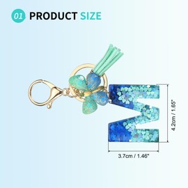 SUIKIHUM Initial Letter Keychains, (1.46"x1.65" Mini Letter Butterfly KeyChain) Resin Tassel Pendant Cute Car Keychain for Wallet Handbags Backpack, Blue (M)