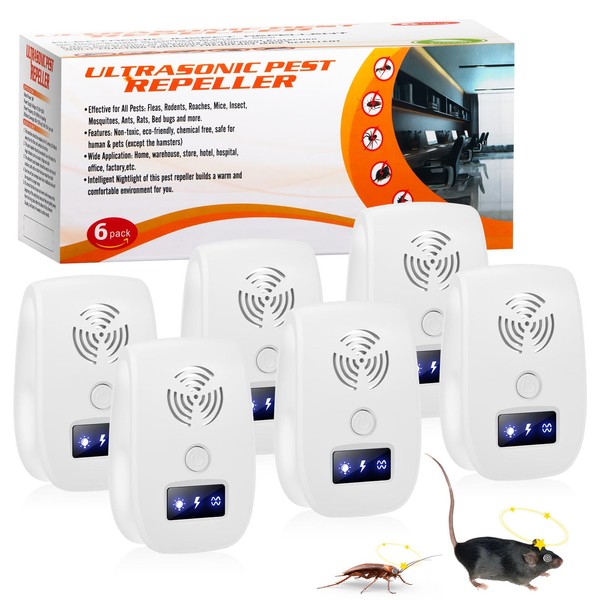 Ultrasonic Pest Repeller 2024 Latest Plug in Pest Repellent Indoor for House, Safe Pest Control Anti Rodent & Insect Device for Ant Spider Cockroach Mice Rat Mosquito, Friendly to People & Pet, 6 Pack