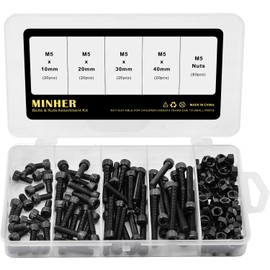 M5 Allen Screw and Nut Combination Box Mechanical Hex Socket Bolt Set Black 12.9 Degree Carbon Steel