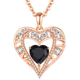 GEMMANCE 5 Heart Crystal Pendant Necklace - 925 Sterling Silver Chain - 18K Rose Gold Plated - Onyx Black - 18”+2” Birthstone Jewelry for Women - Gifts for Birthday, Christmas