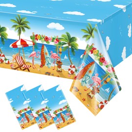 3 Pack Summer Beach Plastic Tablecloth Party Decorations, Disposable Aloha Luau Hawaiian Tablecloth, Flamingo Surfboard Table Cover for Summer Beach Pool Hawaiian Theme Party Decorations, 54 x 108Inch