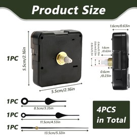 Uhrwerk für Wanduhr 16mm Mit 3 Zeigersätzen, Uhrwerke zum Selbsteinbau mit Zeiger für Wanduhr Reparatur und Bastelprojekte, DIY Ersatz Uhrwerke für Zifferblätter,Uhrenteile für Handwerk und Dekoration