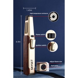 butane torch,Torch lighter,bright lighter, windproof refillable butane lighter, adjustable flame lighter, suitable for barbecue, Kitchen baking, Excluding butane (03# Gold, 6.9 * 1.45in)