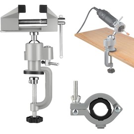 Table Vise,2 in 1 Universal Rotate 360° Work Clamp-On Vise,Table Vice with Electric Drill/Grinder Holder for Woodworking, Drilling, Sawing, Jewelry Making,Metal Working and DIY (3'')