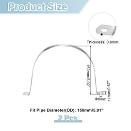sourcing map 2Pcs Rigid Pipe Straps, 150mm(5.91") 304 Stainless Steel 2 Hole U-Shaped Bracket Tube Hanger Pipe Clamps for Fixing Pipe Cable