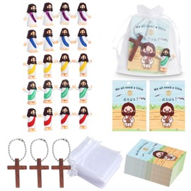 Suweiyuanshiyi 20 PCS Mini Jesus, Including 20 Mini Jesus, 20 Crosses, 20 Candy Bags and 20 Hang Tags, Suitable for Church Party Easter and School Baptism Event Party Supplies