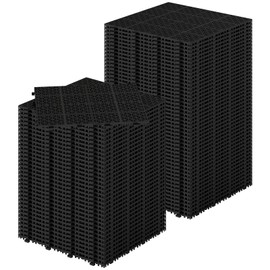 Rovibek 60PCS Plastic Interlocking Deck Tiles, 12"x12" Plastic Deck Tiles Outdoor All Weather, Non-Slip Drainage Plastic Tiles for Patio Bathroom Balcony Porch Garage, Supports 6613 LBS, Rosette Black
