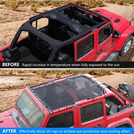 West-xingzhe Sunshade for 2018-2023 Jeep Wrangler JL JLU Accessories 4 Door Front & Rear Mesh Sun Shade Sunshade Bikini Soft Top Roof Cover Net for Jeep JL - Blocks UV, Wind, Noise,Black