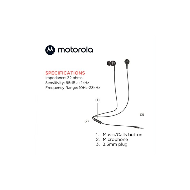 Motorola Sound- Earbuds 105 Audífonos Cableados con Micrófono Manos Libres,
