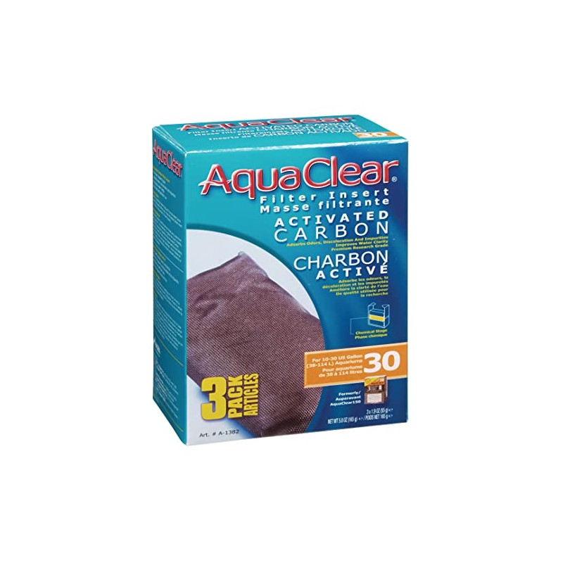 AquaClear A1382 Activated Carbon Insert, 30-Gallon Aquariums, White, 3-Pack