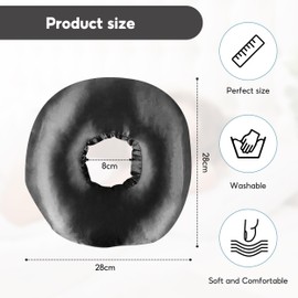 Ear Piercing Pillow 28cm, 11 Inch O-Shaped Pillows with Hole for Side Sleepers, Donut Pillow with Invisble Zipper for Piercing Aftercare Reduceing Ear Pressure, Black