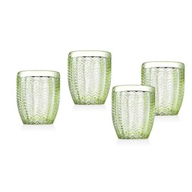 Godinger Twill Double Old Fashioned Glasses, Beverage Glass Cups, Drinking Glasses, Cocktail Glass – Emerald Green – Set of 4, 10oz