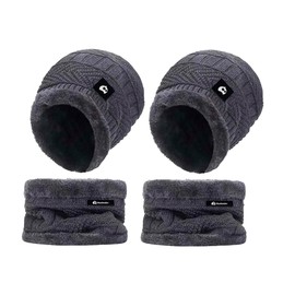 Bluelander Gorros de Invierno con Bufanda para Hombre y Mujer, Conjunto de Bufanda con Gorro, Forro de Lana, A Prueba de Viento de Invierno (MX/US, Alfa, Talla única, Gris - 2 Piezas)