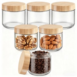 Bumobum 8 oz Glass Jars with Bamboo Lids, 6 Pack Small Glass Containers