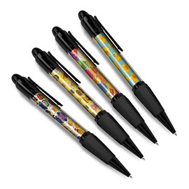 DV DESIGN Set of 4 Rubber Ducks Black Ballpoint Pens - Yellow Pattern Toys Kids Bath Duckies Cute Duck Funny Novelty Animal Themed Girls Pen #81572