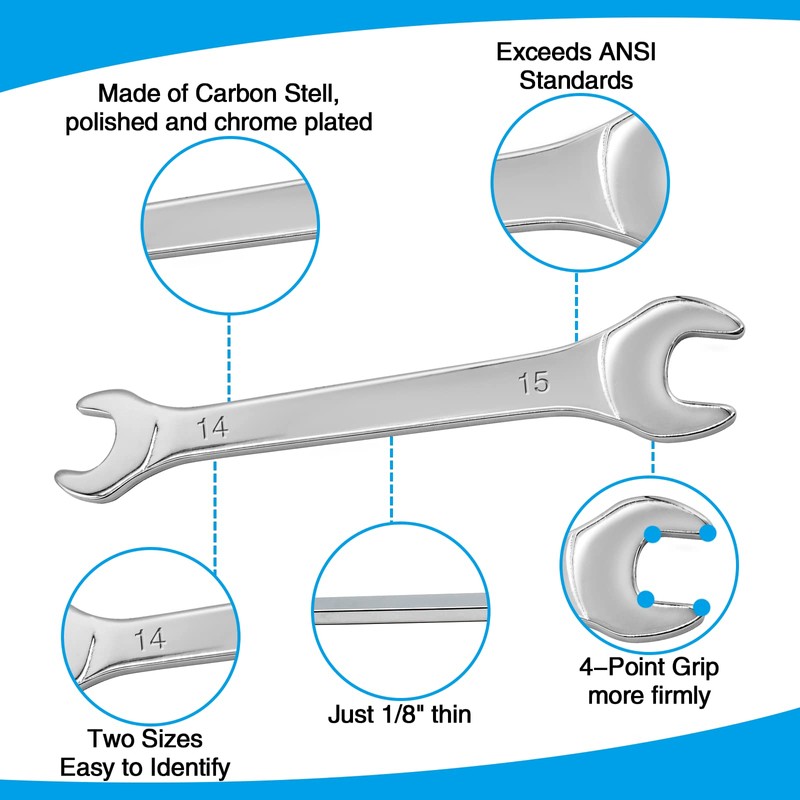 Litoexpe Thin Open End Wrench, Metric 14mm x 15mm, Slim