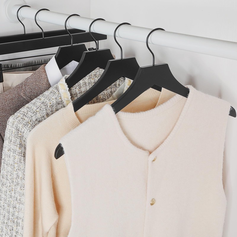 TOPIA HANGER Black Wooden Hangers, Rubber Wood Clothes Hangers with