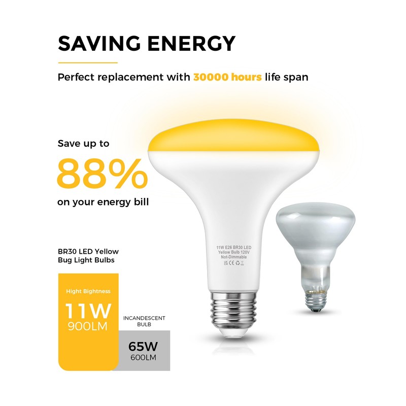 11W LED Yellow Bug Light Bulbs Outdoor, 100W Equivalent BR30