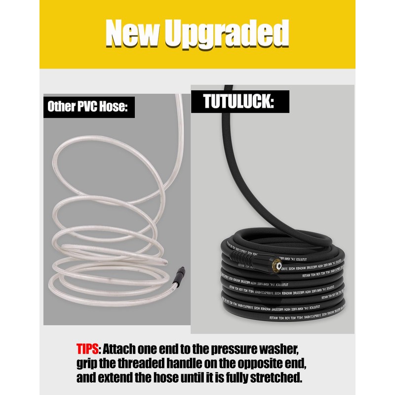 TUTULUCK Super Flexible Pressure Washer Hose 50 FT, Black 1/4''