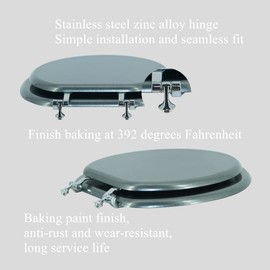 BLOFDE Round Toilet Seat Wood Toilet Seat Prevent Shifting with Zinc Alloy Hinges American Standard Size Toilet Seat Easy to Install also Easy to Clean(Round,Sparkling GentlemanGrey)