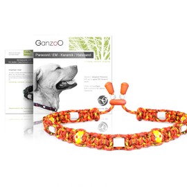 Ganzoo © EM Ceramic Dog Collar, Paracord 550 Collar with Decorative Beads and EM Tubes, EM Pipes, Size M 43-51 cm, Dog Collar, Adjustable with Cord Stopper, Colour Fire