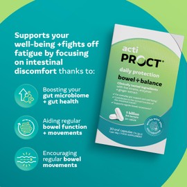 ACTIPROCT Probiotics for Bowel Balance & Gut Health C Food Supplement with 1 Billion CFU with Live Strains, Enzyme and Ginger Extract C Supports Regular Bowel Movements C 30 Vegan Capsules C ActiProct