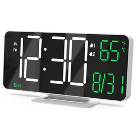 KOSUMOSU Digital Clock for Bedroom, 6.7" Desk Clock LED with Day of Week, Auto Dimming,Indoor Temperature, Clocks for Living Room, Alarm Clocks for Bedrooms