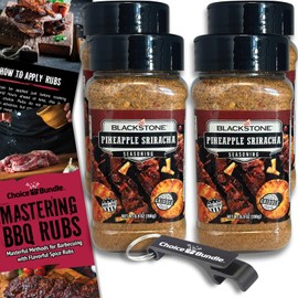 Blackstone Pineapple Sriracha Seasoning – Gourmet Griddle Premium Barbecue Rub 4 Pk (27.6 oz) + BBQ Masters & Opener (6 Items)!