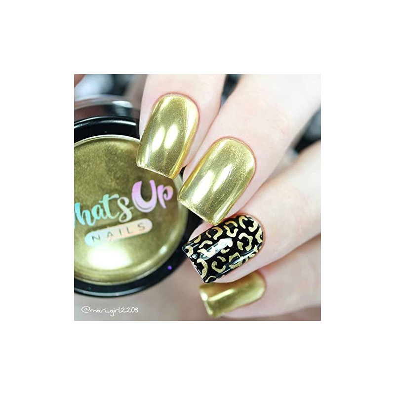 Whats Up Nails - Polvo cromado dorado para uñas de