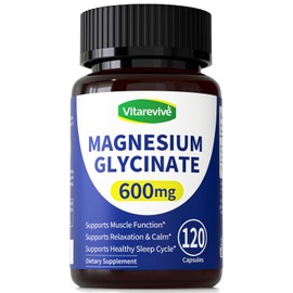 Pure Magnesium Glycinate 600mg - Magnesium Bisglycinate Supplement, High Absorption Magnesium Supplement for Sleep Support & Muscle Function, Non GMO, 120 Count