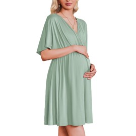 Ekouaer 3 in 1 Labor and Delivery Gown for Hospital Maternity Nursing Dress Nightgown Pajamas for Breastfeeding Light Green S