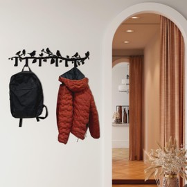 SUSSEXHOME Metal Birds Themed Wall Mounted Coat Rack with 6-8-10 Folding Hooks, Wall Mount Hanger for Bathroom Entryway Living Room Bedroom, Metal Decor (100x21cm (39"x18") 10 Folding Hooks)