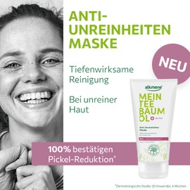 alkmene Teebaumöl Maske gegen Pickel, Mitesser & Unreinheiten vegan 75 ml - 100% bestätigen Pickel Reduktion - Gesichtsmaske Männer & Frauen, Gesichtsmaske Mitesser Maske Männer, Anti Pickel Maske