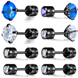 Pack of Screw Back Earrins Black Gold Plted Titanium CZ Studs Hypoallergenic, Stainless Steel, Cubic Zirconia