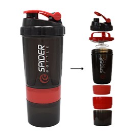 Protein Shaker with Powder Compartment Cup 500 ml Hand Premium Mixing Function Including Infusion Strainer Leak-Proof BPA Free Best Gym Shaker for Fitness, Red