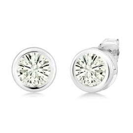 925 Sterling Silver Stud Bezel Setting Earrings Set Round Forever Classic Faint Color 1.60cttw Moissanite from Charles & Colvard