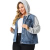 Agnes Orinda Women's Plus Size Layered Drawstring Hoodie Denim Jacket